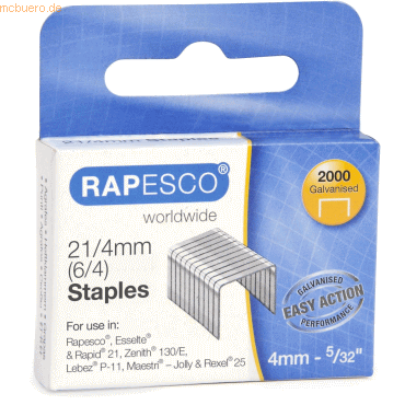 Rapesco Heftklammern Typ 21/4mm verzinkt VE=2000 Stück von Rapesco