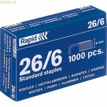 20 x Rapid Heftklammern 26/6 verzinkt VE=1000 Stück 20 x Rapid Heftklammern 26/6 verzinkt VE=1000 Stück von Rapid