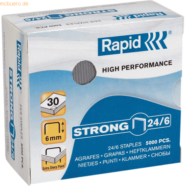 5 x Rapid Heftklammern 24/6 verzinkt Strong VE=5000 Stück von Rapid