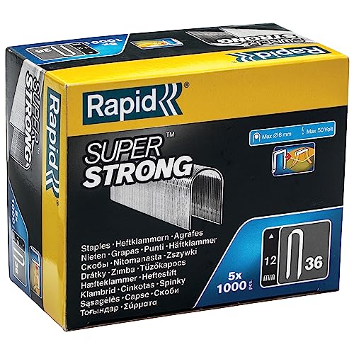 Rapid 5000511 Tackerklammern Typ 36, 12mm Klammern, Superhart, 5x1.000 Stk. Grosspackung, mit runden Rücken für kabel bis zu 6mm Rapid 5000511 Tackerklammern Typ 36, 12mm Klammern, Superhart, 5x1.000 Stk. Grosspackung, mit runden Rücken für kabel bis zu 6mm von Rapid