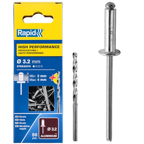 Rapid Blindnieten ALU Universal Ø 3,2mm, 2-4mm Klemmbereich, 50 Stk. Nieten, Set Inkl Bohrer, für blindnietzangen Rapid Blindnieten ALU Universal Ø 3,2mm, 2-4mm Klemmbereich, 50 Stk. Nieten, Set Inkl Bohrer, für blindnietzangen von Rapid