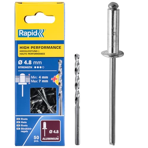 Rapid Blindnieten ALU Universal Ø 4,8mm, 4-7mm Klemmbereich, 50 Stk. Nieten, Set Inkl Bohrer, für blindnietzangen Rapid Blindnieten ALU Universal Ø 4,8mm, 4-7mm Klemmbereich, 50 Stk. Nieten, Set Inkl Bohrer, für blindnietzangen von Rapid