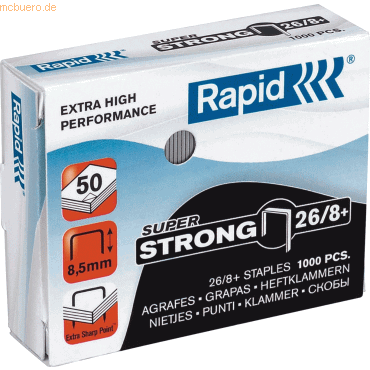 Rapid Heftklammern 26/8+ verzinkt Super Strong VE=1000 Stück von Rapid