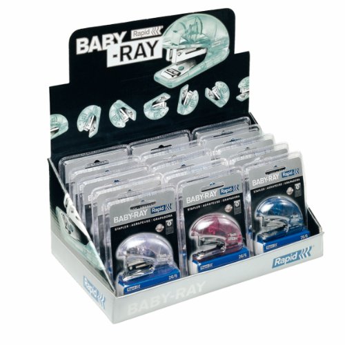 Rapid Mini Heftgerät BabyRay (Kunststoff, 10 Blatt, Blisterverpackung, sortiert) 15 Stück von Rapid