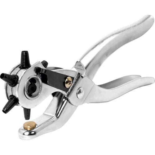 Rapid RP03 Profi Lochzange für Leder, Stoff & Kunststoff – 6 Lochgrößen (2–4,5 mm), Drehkopf, Ergonomisch, Verchromt, Robuste Metallkonstruktion von Rapid