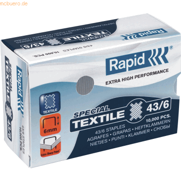 Rapid Textilheftklammern 43/6 Super Strong verzinkt VE=10.000 Stück von Rapid