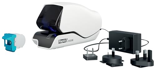 Rapid Elektroheftgerät kontaktlos 5025E - Heftet bis zu 25 Blatt, patentiertes Kassettensystem, LED-Führungssystem, Flachhefttechnologie, Globale Version mit austauschbaren Steckern, Weiß, 25095210 von Rapid