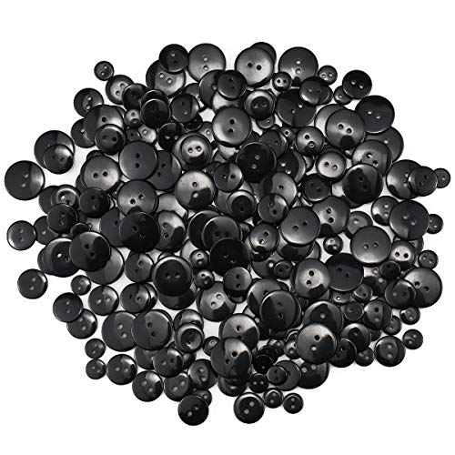 Rapidbok Harzknöpfe, 300 Stück Schwarz, 20mm + 15mm + 10mm, 2 Löcher, Geeignet für Nähen, DIY & Dekoration von Rapidbok