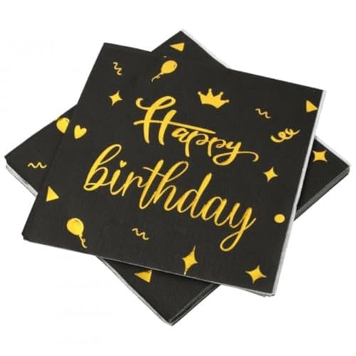 Rapidbok Servietten Geburtstag 20Stück, 33x33cmServietten Happy Birthday, 2-lagig Papierservietten Geburtstag, 1/4-Falz Servietten, Einweg Papierservietten Tischdeko Party Servietten Schwarz Gold (A) Rapidbok Servietten Geburtstag 20Stück, 33x33cmServietten Happy Birthday, 2-lagig Papierservietten Geburtstag, 1/4-Falz Servietten, Einweg Papierservietten Tischdeko Party Servietten Schwarz Gold (A) von Rapidbok