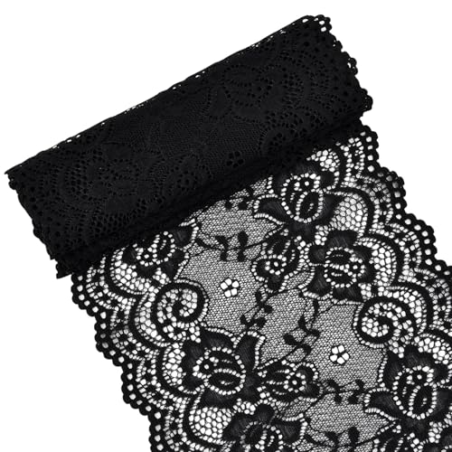Schwarz Spitzenband 6in x 38.6in, Breiter Dekorativ Spitzenstoff, Vintage Stretch-Blumenmuster, Tüll Spitze zum Basteln, Nähen, Geschenkverpackungen, Brauthochzeitsdekorationen Schwarz Spitzenband 6in x 38.6in, Breiter Dekorativ Spitzenstoff, Vintage Stretch-Blumenmuster, Tüll Spitze zum Basteln, Nähen, Geschenkverpackungen, Brauthochzeitsdekorationen von Rapidbok