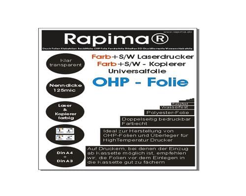 25x A3 Doppelseitige glasklar transparent bedruckbare Universal OHP Folie 0,125mm für Farblaserdrucker/-kopierer mit niedrigeren und hohen Fixiertemperaturen von Rapima