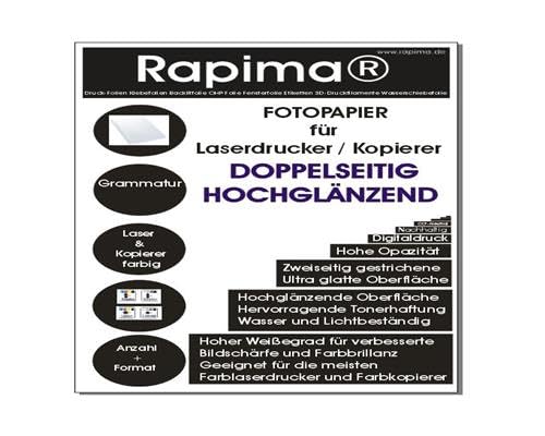 300gsm/m² Laser Kopierer A4x50 Blatt Fotopapier glänzend Glanzpapier Hochglanz Blanko Etiketten für Ausdrucke in Fotoqualität Bedruckbar von Rapima