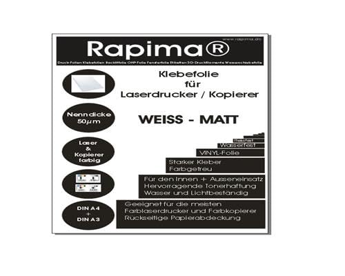 5x weiß matte Aufkleber auf 5 DIN A4 Blatt Klebefolie Etiketten Wetterfest 210 x 297 mm Wasserfest selbstklebend Folienetiketten bedruckbar Laserdrucker zum Beschriften von Rapima
