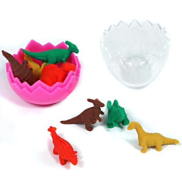 Dino-Ei aus Plastik mit 8 Dinosaurier-Radiergummis im Inneren, 1 Dinoei von Rasehorn.com