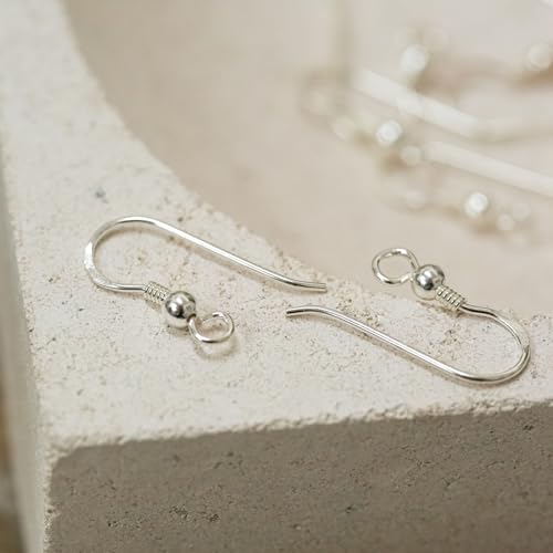 Französischer Ohrdraht, 925er-Sterlingsilber, 0,6 mm (22 Gauge) mit Kugel, gehämmerte Oberfläche und Feder, 19 mm, 6 Stück (3 Paar), Verwendung mit Perlen, Charms und Fundstücken für DIY-Schmuck von Rashbel