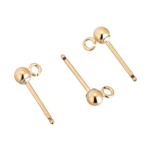 Ohrstecker, Gelbgoldgefüllt, mit 4 mm Kugel und offenem Ring, verkauft in 10 Packungen (5 Paar), glänzende Kugel-Ohrstecker-Verschlüsse für Schmuckherstellung, DIY-Ohrringe von Rashbel