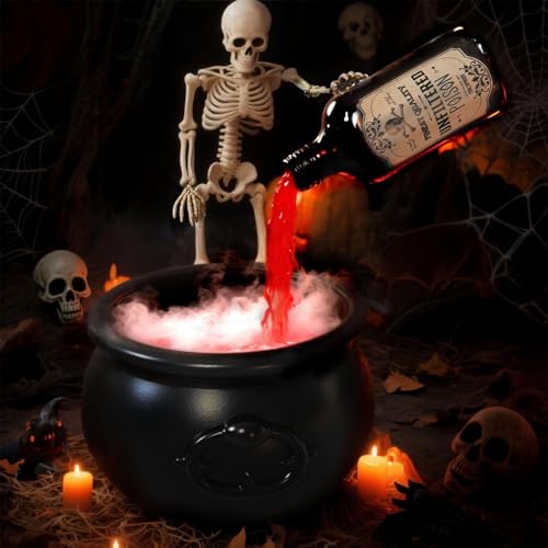 Ratpzou Cauldron Halloween Dekors, Schwimmende Trankflasche Kessels Mit Hexenkessel Und Nebelmacher, Skelett, Gruselige Hocuspocus Party Dekors Für Hausgarten Küchenhof von Ratpzou