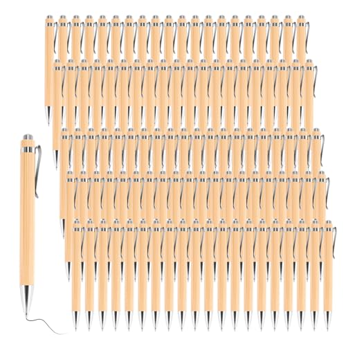 Raucilpy 100 Stück Bambus Kugelschreiber, Ballpen Mit Schwarzer Mine, Holzkugelschreiber für Büro & Schulbedarf, Geschenke Mit Hochwertiger Schwarzer Tinte von Raucilpy