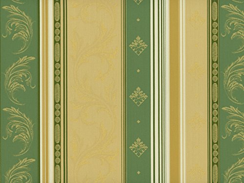 Classic Möbelstoff Versailles mit Fleckschutz Farbe Vert (grün, champagner, goldgelb) - Flachgewebe klassisch (Streifen, Ranke, Raute, Ornament), Polsterstoff, Stoff, Bezugsstoff, Eckbank, Couch, Sessel, Hussen, Kissen von RaumTraum