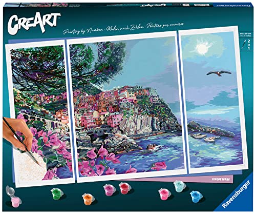 Ravensburger CreArt 23529 - Cinque Terre - Triptychon Malen nach Zahlen Erwachsene, DIY Malset mit Pinsel und Acrylfarben, Geschenk für Frauen und Männer, Malen für Erwachsene von Ravensburger