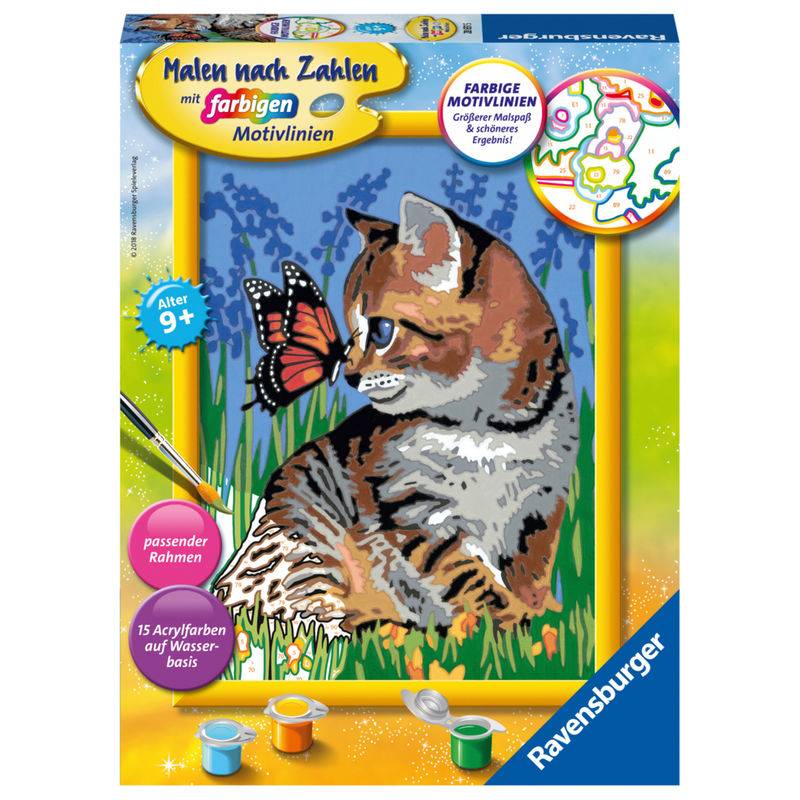 Mal-Set Malen Nach Zahlen Serie D – Katze Mit Schmetterling 18-Teilig von Ravensburger Verlag