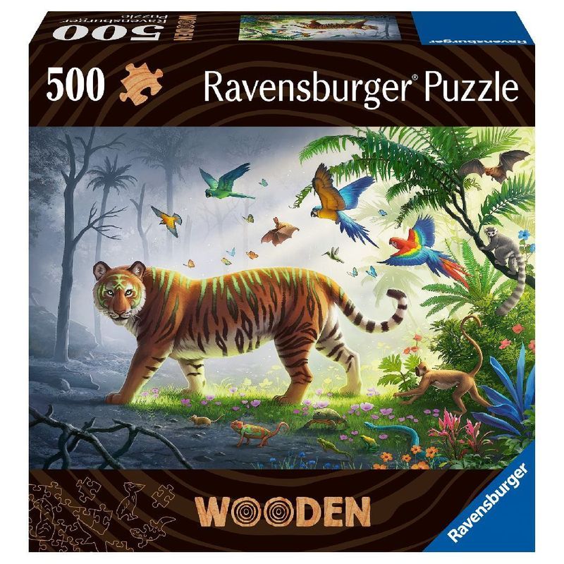 Ravensburger Puzzle 17514 - Tiger Im Dschungel - 500 Teile Holzpuzzle Mit Stabilen, Individuellen Puzzleteilen Und Kleinen Holzfiguren (Whimsies), Für von Ravensburger Verlag