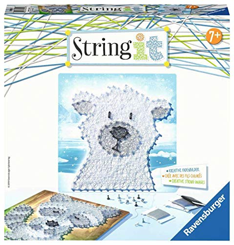 Ravensburger 18119 String it Cute Animals – Kreative Fadenbilder mit Eisbär und Waschbär kinderleicht aus Kunststoffpins und Buntem Faden von Ravensburger