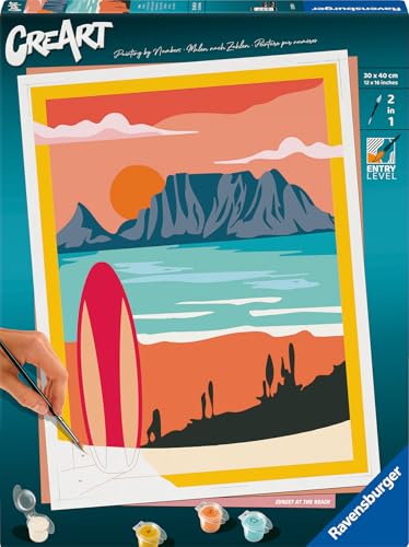 Ravensburger CreArt 23898 - Sonnenuntergang am Strand - Malen nach Zahlen Erwachsene, DIY Malset mit Pinsel und Acrylfarben, Geschenk für Frauen und Männer, Malen für Erwachsene von Ravensburger