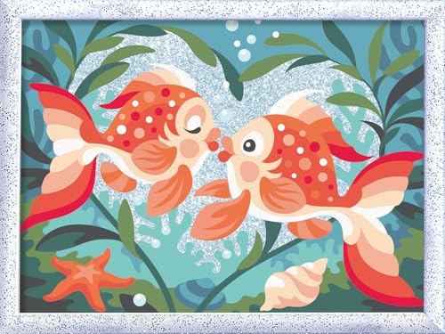 Ravensburger CreArt 23998 - Verliebte Fische - Malen nach Zahlen für Kinder ab 9 Jahre, Malset mit Rahmen, Pinsel und Acrylfarben, Geschenk für Mädchen und Jungen, mit Glitzer von Ravensburger