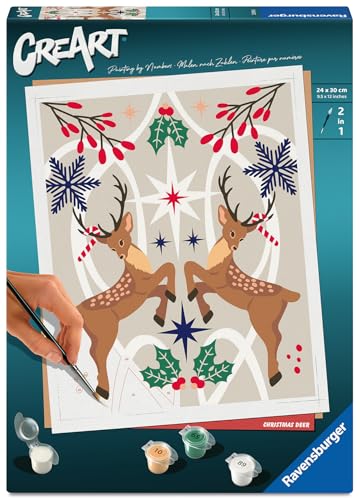 Ravensburger CreArt 25895 - Weihnachtlicher Hirsch - Malen nach Zahlen Erwachsene, DIY Malset mit Pinsel und Acrylfarben, Geschenk für Frauen und Männer, Malen für Erwachsene von Ravensburger