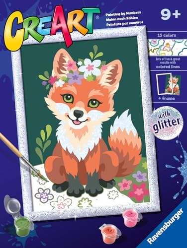 Ravensburger - CreArt D Serie Classic: Fuchs mit Blumen, Malset nach Zahlen, enthält ein vorgedrucktes Brett, einen Pinsel, Farben und Zubehör, kreatives Spiel für Jungen und Mädchen 9+ Jahre von Ravensburger