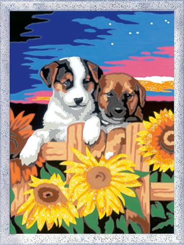 Ravensburger - CreArt D-Serie: Hunde mit Sonnenblumen, Malen nach Zahlen, enthält eine vorgedruckte Tafel, Pinsel, Farben und Zubehör, kreatives Spiel für Kinder ab 7 Jahren von Ravensburger