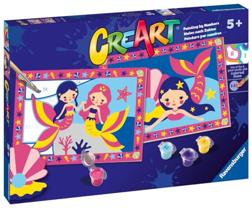 Ravensburger CreArt Junior-Serie: Magische Meerjungfrau, Malen nach Zahlen, enthält zwei vorgedruckte Bretter, einen Pinsel, Farben, kreatives Set für Jungen und Mädchen ab 5 Jahren Ravensburger CreArt Junior-Serie: Magische Meerjungfrau, Malen nach Zahlen, enthält zwei vorgedruckte Bretter, einen Pinsel, Farben, kreatives Set für Jungen und Mädchen ab 5 Jahren von Ravensburger