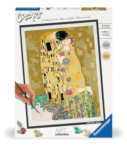 Ravensburger CreArt 23648 - Der Kuss (Gustav Klimt) - Malen nach Zahlen Erwachsene, DIY Malset mit Pinsel und Acrylfarben, Geschenk für Frauen und Männer, Malen für Erwachsene von Ravensburger