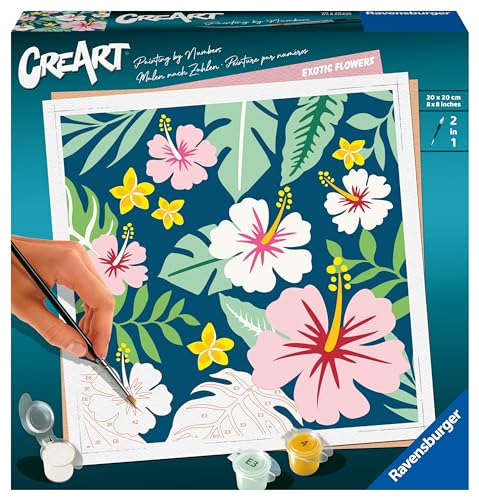 Ravensburger CreArt 23729 - Exotische Blumen - Malen nach Zahlen Erwachsene, DIY Malset mit Pinsel und Acrylfarben, Geschenk für Frauen und Männer, Malen für Erwachsene von Ravensburger
