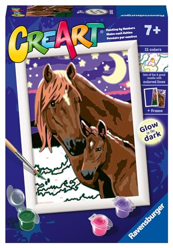 Ravensburger - CreArt Serie E Classic: Mond- und Sterne-Pferde, Malset nach Zahlen, enthält ein vorgedrucktes Brett, einen Pinsel, Farben und Zubehör, kreatives Spiel für Jungen und Mädchen ab 7 von Ravensburger