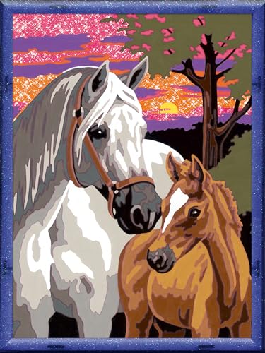 Ravensburger CreArt 28568 - Pferde im Sonnenuntergang - Malen nach Zahlen ab 9 Jahre, Malset mit Rahmen, Pinsel und Acrylfarben, Geschenk für Mädchen und Jungen, mit Glitzer Ravensburger CreArt 28568 - Pferde im Sonnenuntergang - Malen nach Zahlen ab 9 Jahre, Malset mit Rahmen, Pinsel und Acrylfarben, Geschenk für Mädchen und Jungen, mit Glitzer von Ravensburger
