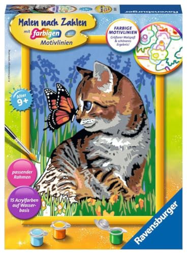 Ravensburger Malen nach Zahlen 28651 - Katze mit Schmetterling - Für Kinder ab 9 Jahren von Ravensburger