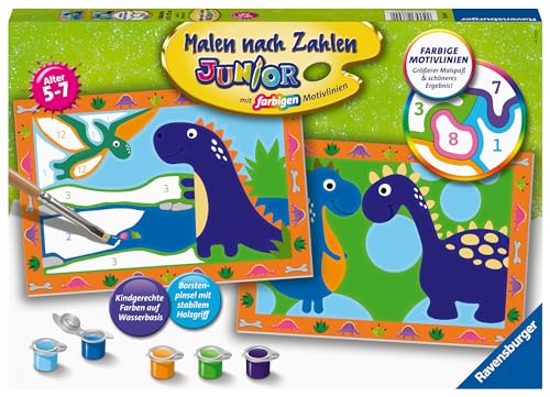 Ravensburger Malen nach Zahlen 28694 - Land der Dinosaurier - Malen nach Zahlen für Kinder 5-7 Jahre, Dinosaurier Spielzeug, Dino Malset von Ravensburger