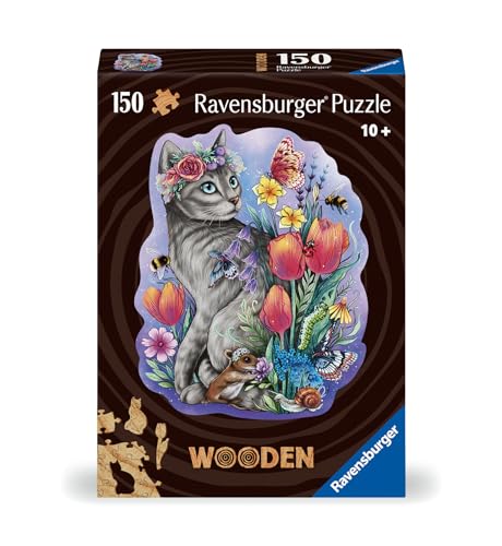 Ravensburger WOODEN Puzzle 12000757 - Frühlingskatze - 150 Teile Kontur-Holzpuzzle mit stabilen, individuellen Puzzleteilen und 15 kleinen Holzfiguren, für Erwachsene und Kinder ab 10 Jahren von Ravensburger
