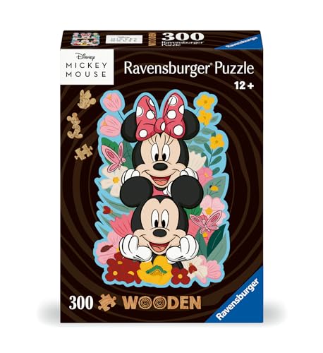 Ravensburger WOODEN Puzzle 12000762 - Mickey & Minnie - 300 Teile Kontur-Holzpuzzle mit stabilen, individuellen Puzzleteilen und 25 kleinen Holzfiguren = Whimsies, für Disney-Fans ab 12 Jahren von Ravensburger