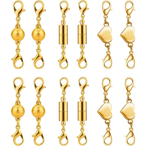 Verschlüsse für Armbänder Magnetverschluss Kette, 12 Stück Armband Verschluss Magnetverschluss, Kettenverschluss Herz Ball Zylinder, Armbandverschlüsse für Halsketten Schmuckherstellung (Gold) von RawWeFactic
