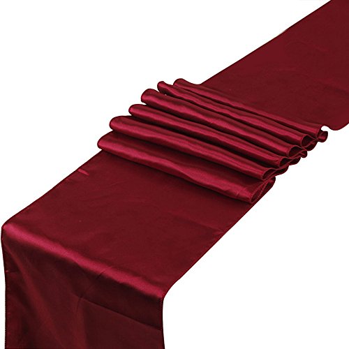 10 Tischläufer aus Satin in den Maßen 30,5 x 274,3 cm von Raylinedo, als Dekoration für Hochzeiten, Partys und als Brautschmuck, Satin, wein, 5 von RayLineDo