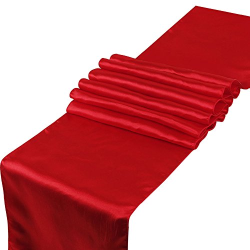 raylinedo® 10 Stück 30,5 x 274,3 cm Satin Tischläufer für Hochzeit Party Bankett Tisch Brautschmuck Dekoration, rot, 10 von RayLineDo