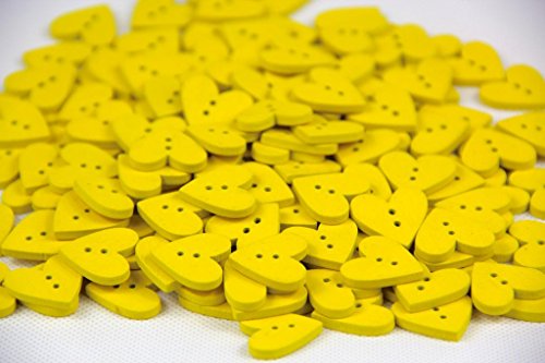 40 Stück, in Herzform, handbemalt, mit 2 Löchern, Gelb, Knöpfe, 20 mm, zum Nähen, zum Lieferumfang. von RayLineDo
