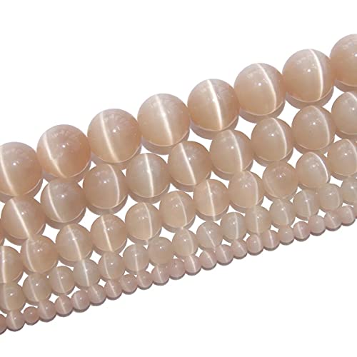 RAYLINEDO 38 Stück 10 mm natürliche Champagner-Katzenaugen-Steine, runde Perlen für DIY-Schmuckherstellung von RayLineDo
