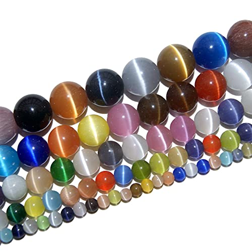 RAYLINEDO 38 Stück 10 mm natürliche bunte Katzenaugen-Steine runde Perlen für DIY-Schmuckherstellung von RayLineDo