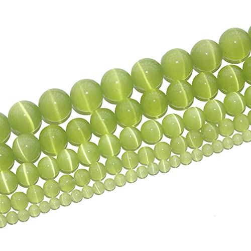 RAYLINEDO 38 Stück 10 mm natürliche hellgrüne Katzenaugen-Steine runde Perlen für DIY-Schmuckherstellung von RayLineDo