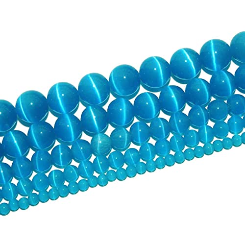 RAYLINEDO 48 Stück 8 mm natürliche Pfauenblaue Katzenaugen-Steine runde Perlen für DIY-Schmuckherstellung von RayLineDo