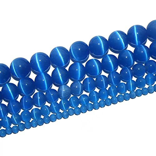RAYLINEDO 48 Stück 8 mm natürliche dunkelblaue Katzenaugen-Steine, runde Perlen für DIY-Schmuckherstellung von RayLineDo